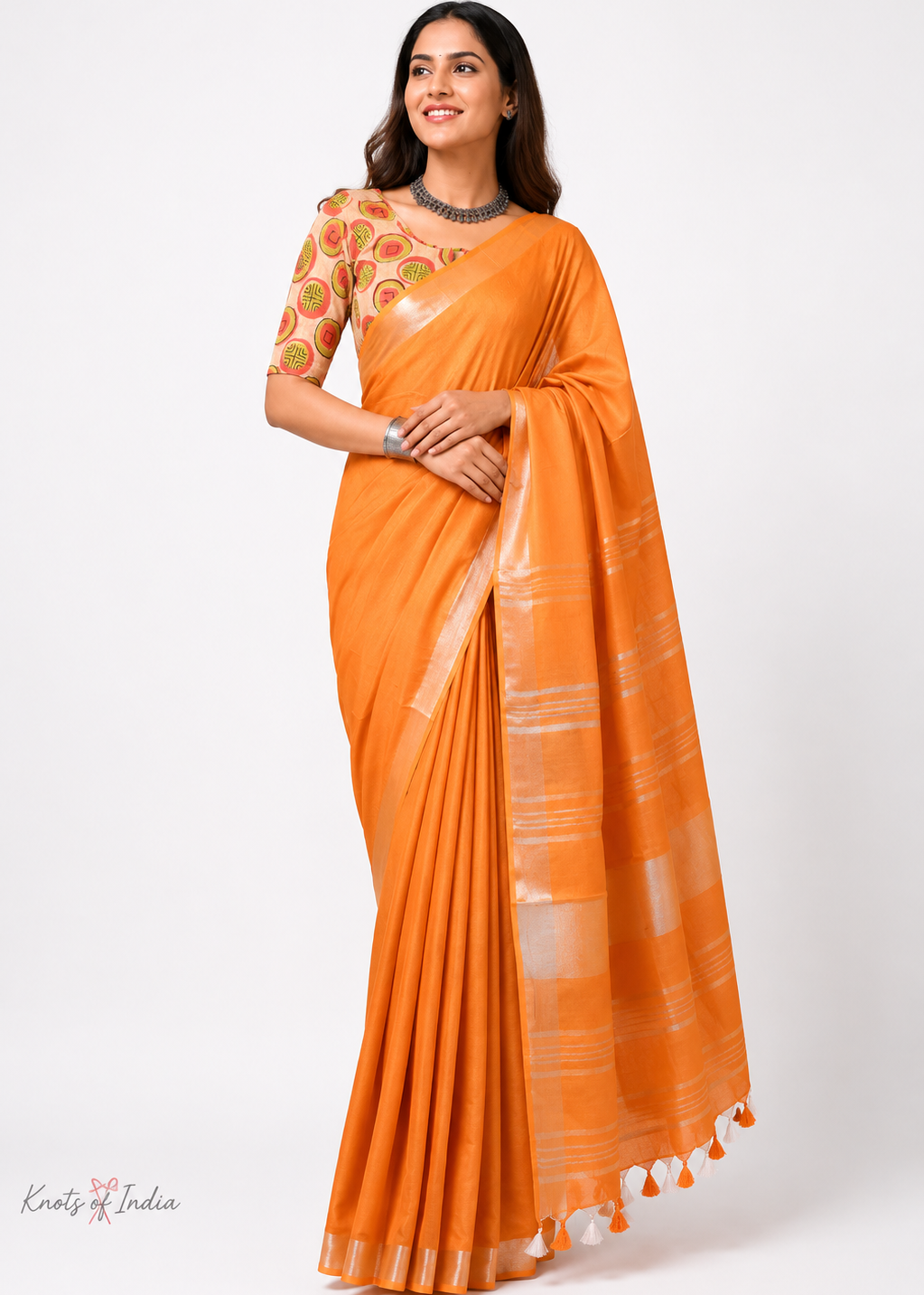 Orange Meera Linen Cotton Saree