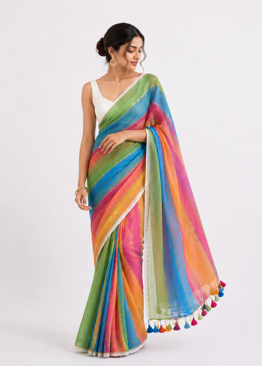 Gulmohar Satrangi Mul Saree