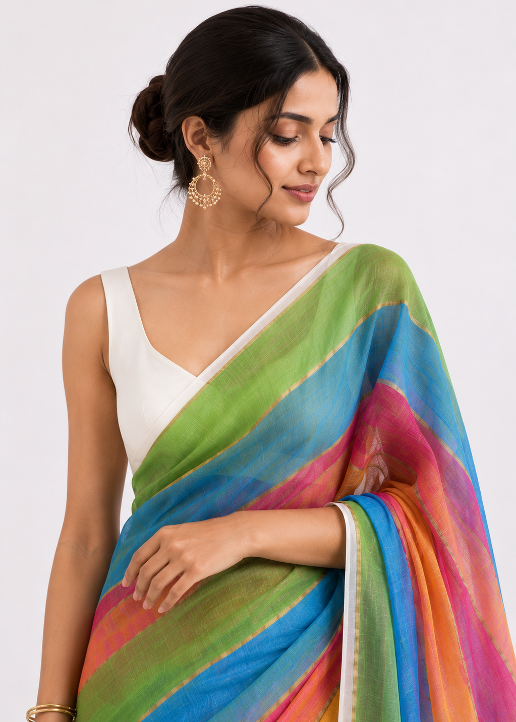 Gulmohar Satrangi Mul Saree