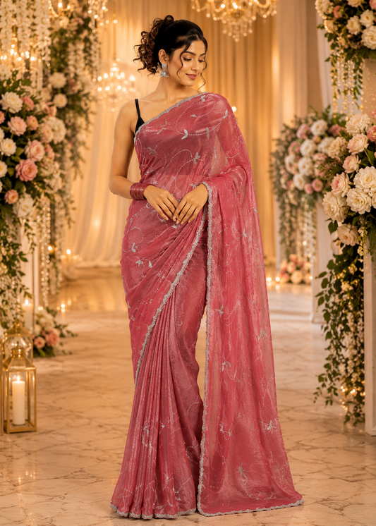 Floral Peach Festive Glow Saree