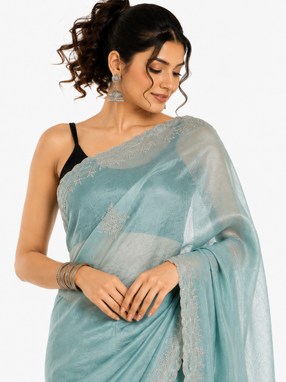 Pastel Blue Midnight Spark Party Wear Saree