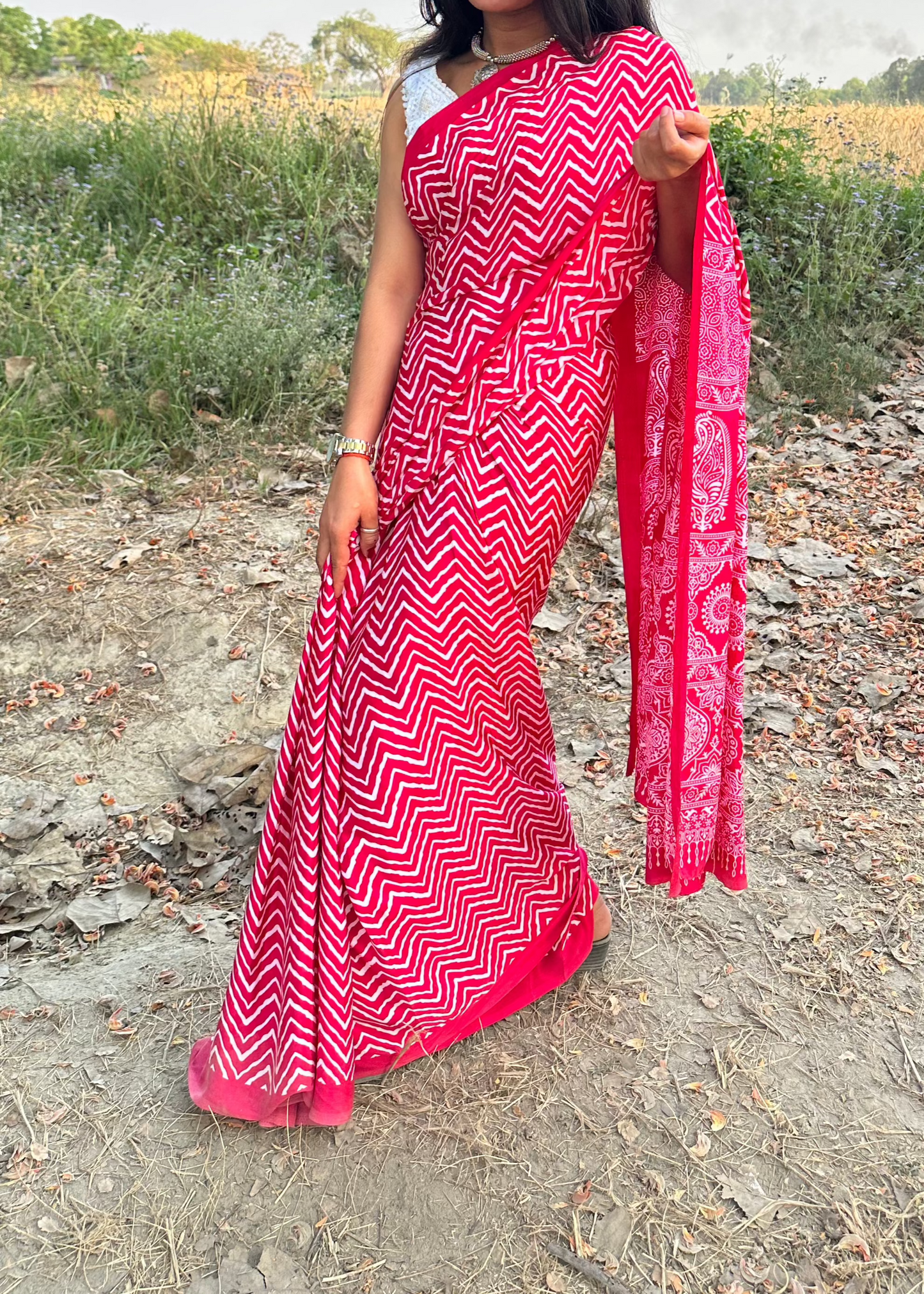 Lehariya Saree with Ajrakh Pallu