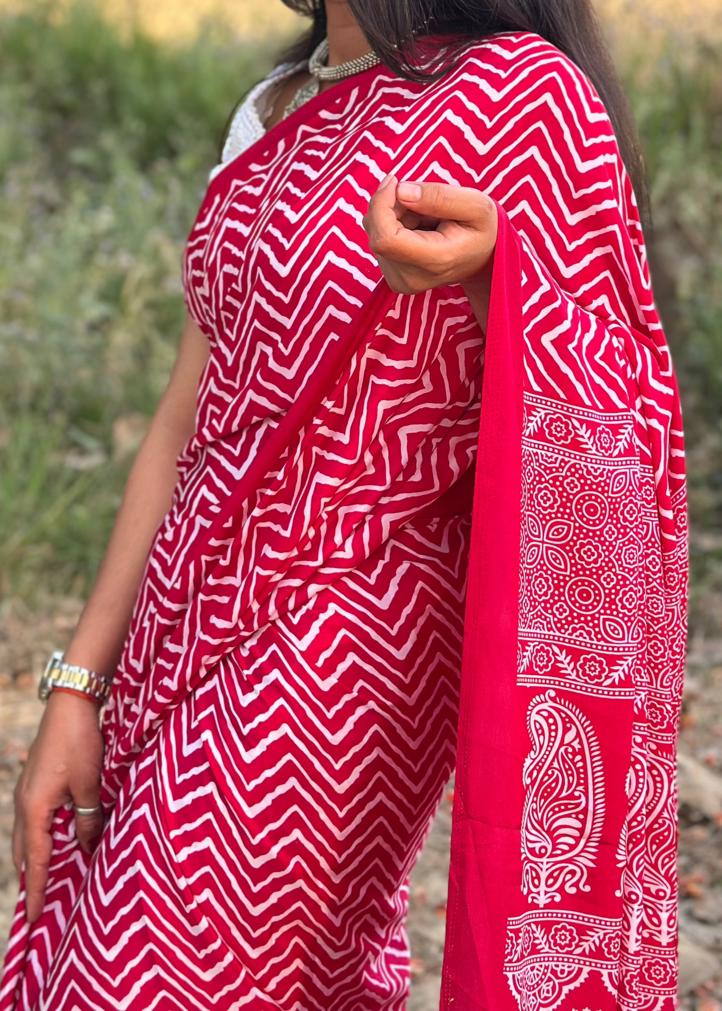 Lehariya Saree with Ajrakh Pallu
