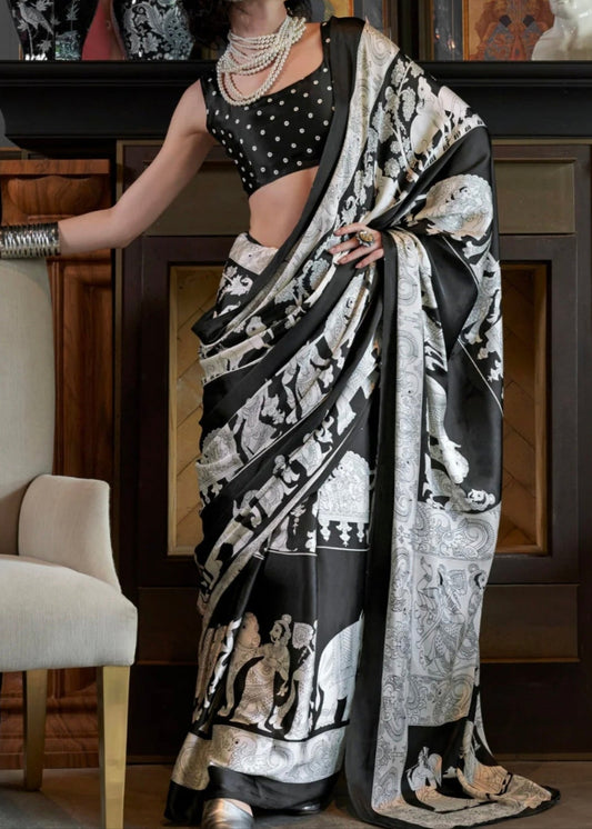 Black and White Kalamkari Saree