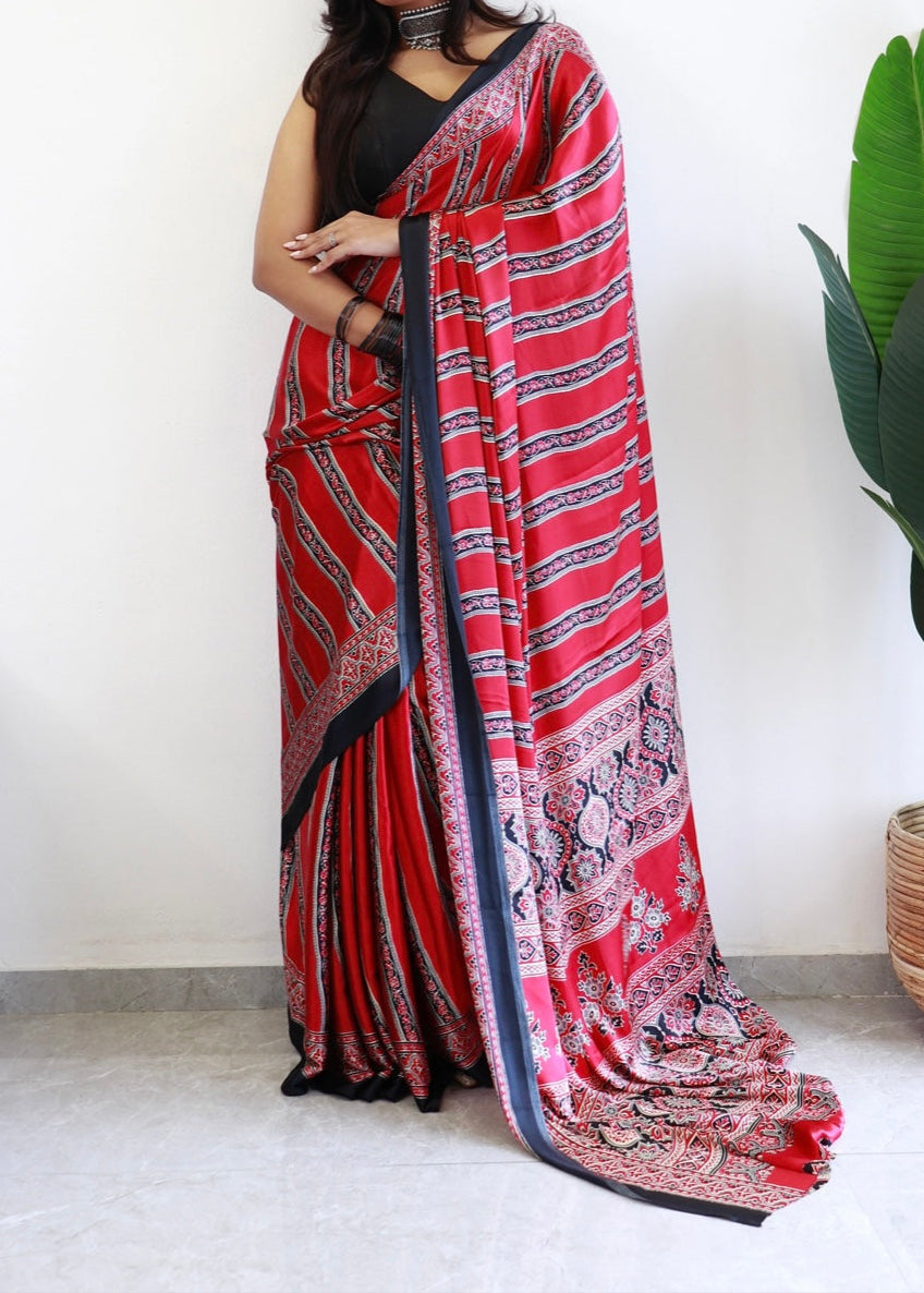 Chhadi Ajrakh Semi Modal Silk Saree