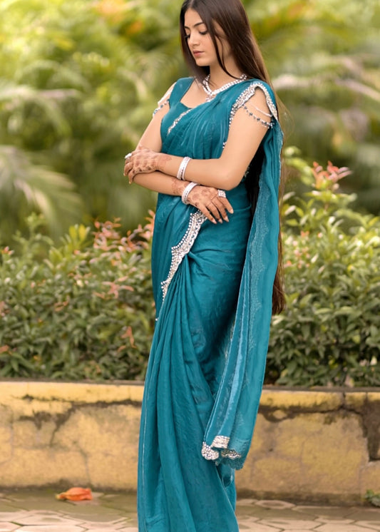 Heavy Border Designer Saree with Necklace Blouse
