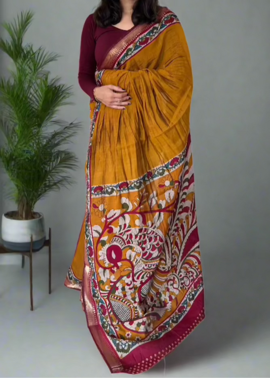 Malini Kalamkari Mul Cotton Saree