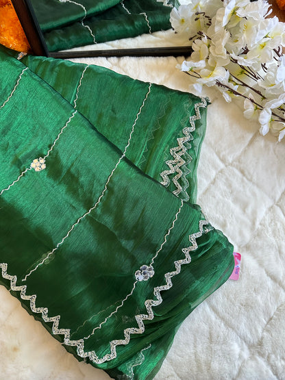 Green Hand embroidery JC Saree