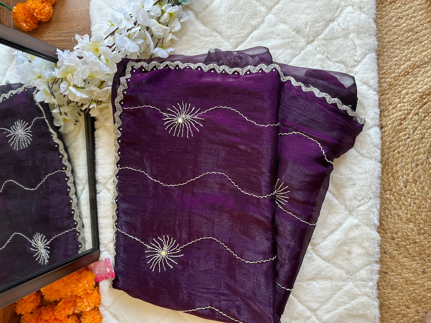 Sunshine Hand Embroidered Purple JC Saree