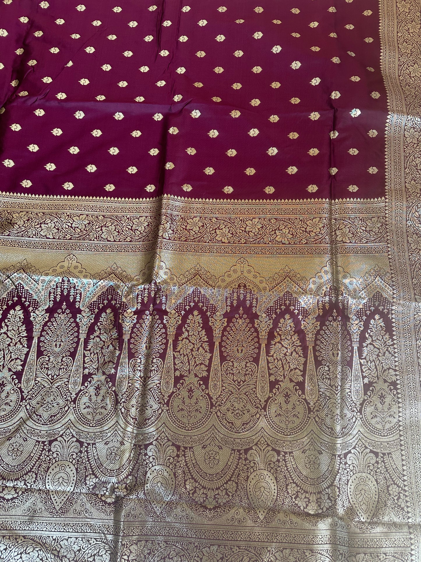 Purple Jal Banarasi Saree with work on bouse