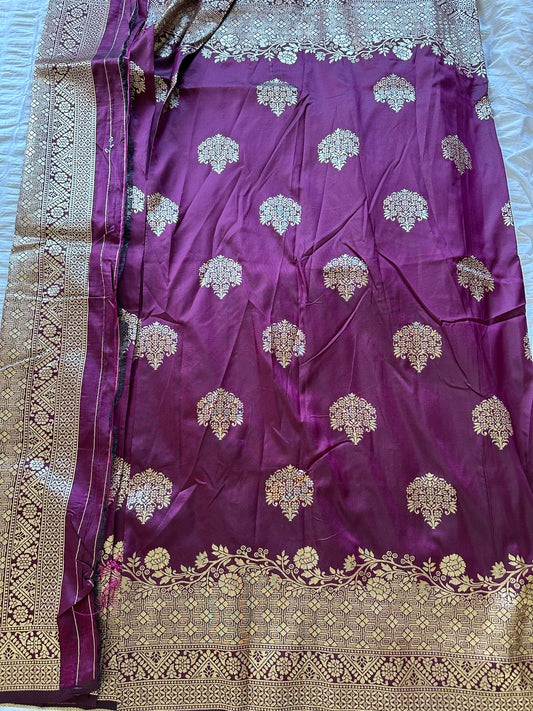 Purple Parrot Golden Zari Work Banarasi Saree