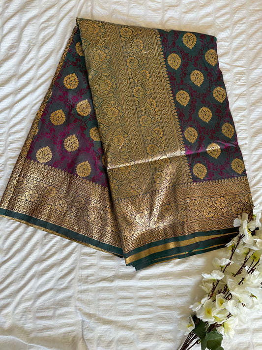 Peacock Green and Purple Banarasi Saree
