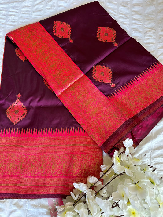 Red Pink Mix Banarasi Saree