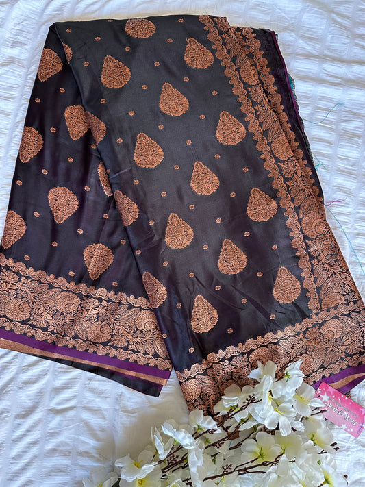 Banarasi Soft Silk Purple Saree with Golden Zari Work