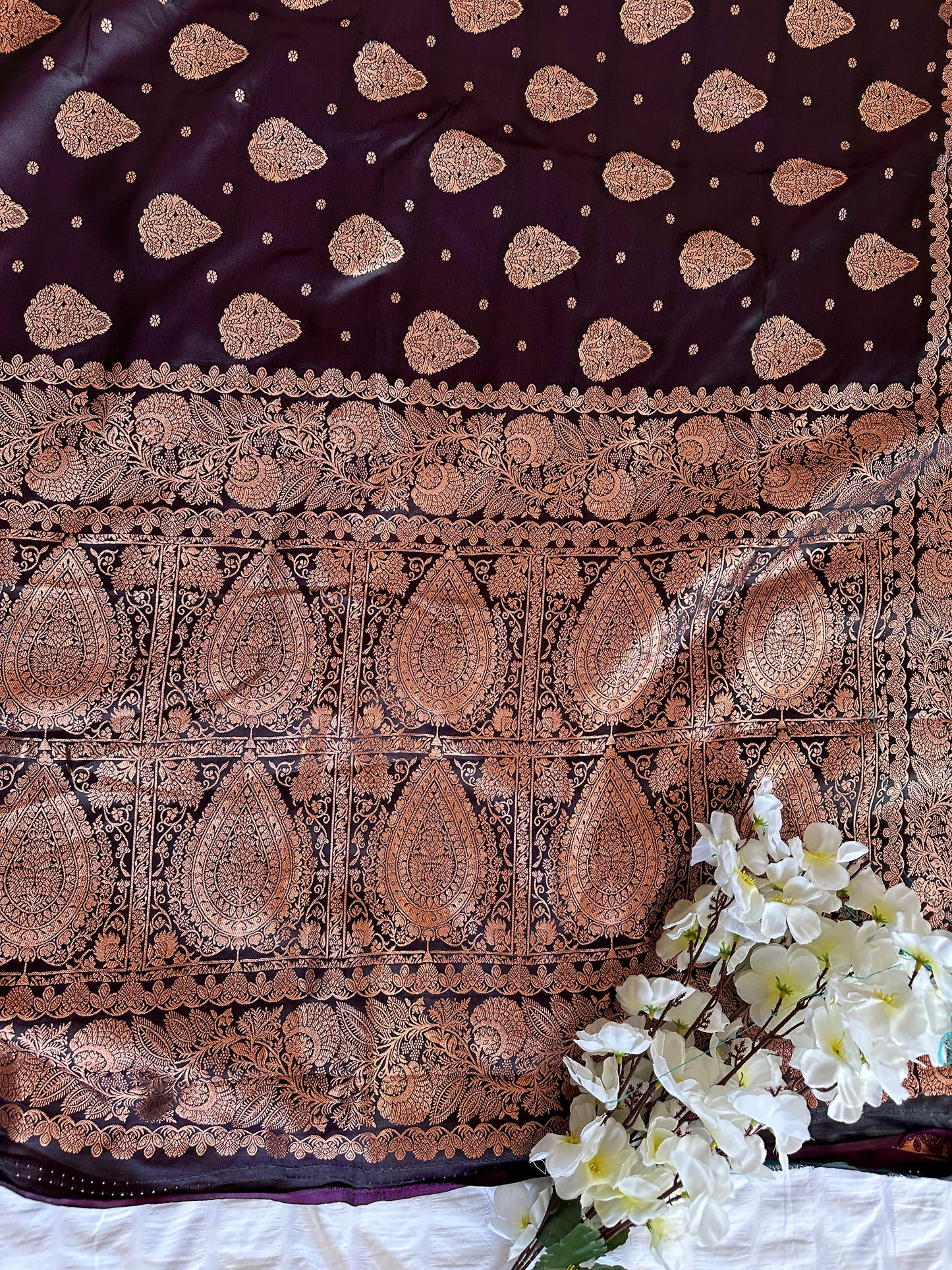 Banarasi Soft Silk Purple Saree with Golden Zari Work