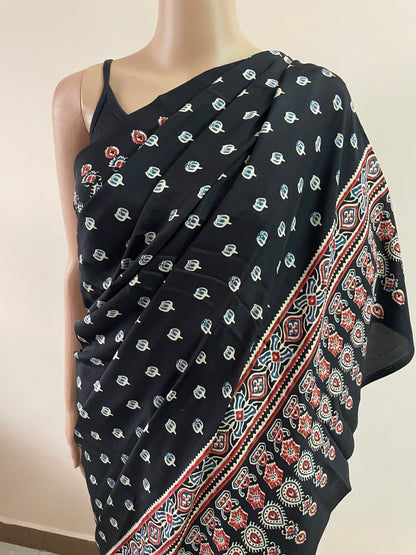 Ajrakh Pallu Booti Print Crepe Saree
