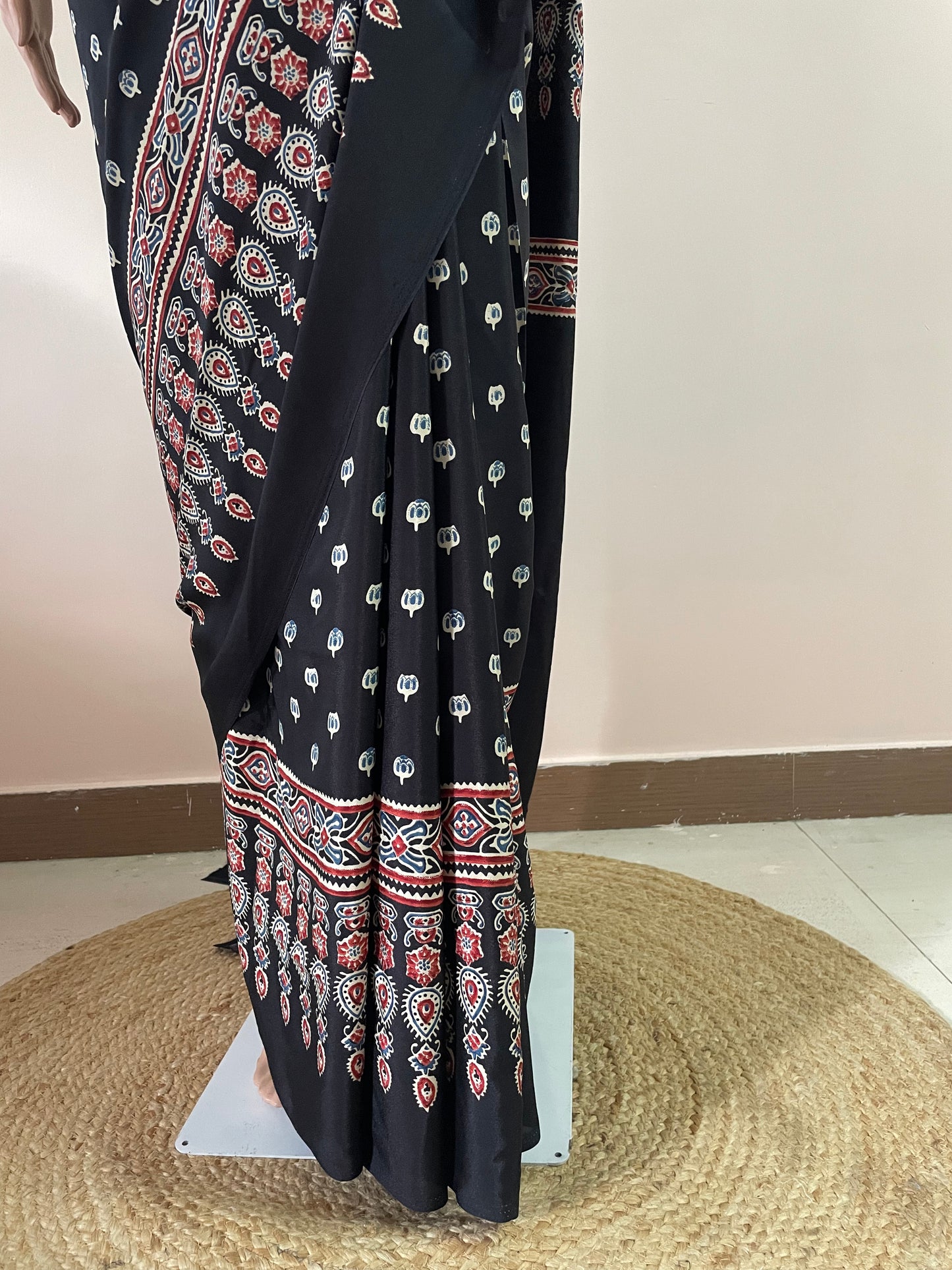 Ajrakh Pallu Booti Print Crepe Saree