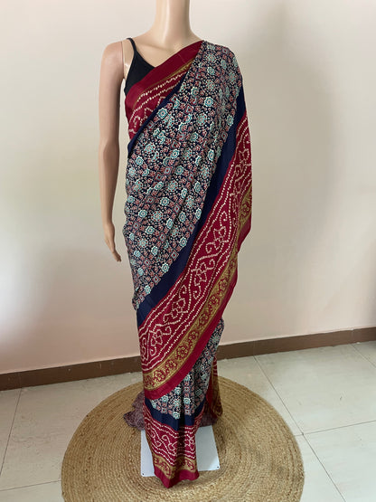 Ajrakh Pallu Crepe Saree