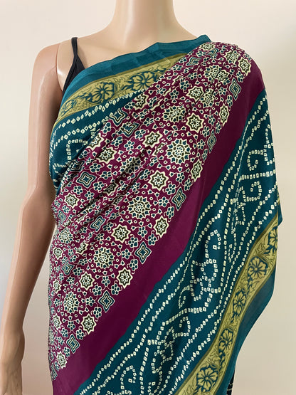 Ajrakh Pallu Crepe Saree