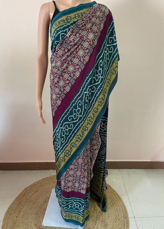Ajrakh Pallu Crepe Saree