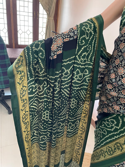 Ajrakh Pallu Crepe Saree
