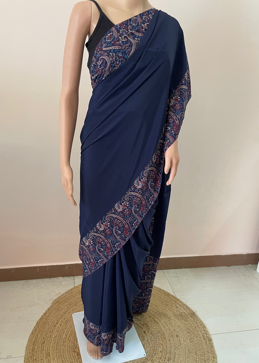 Plain Border Print Crepe Saree