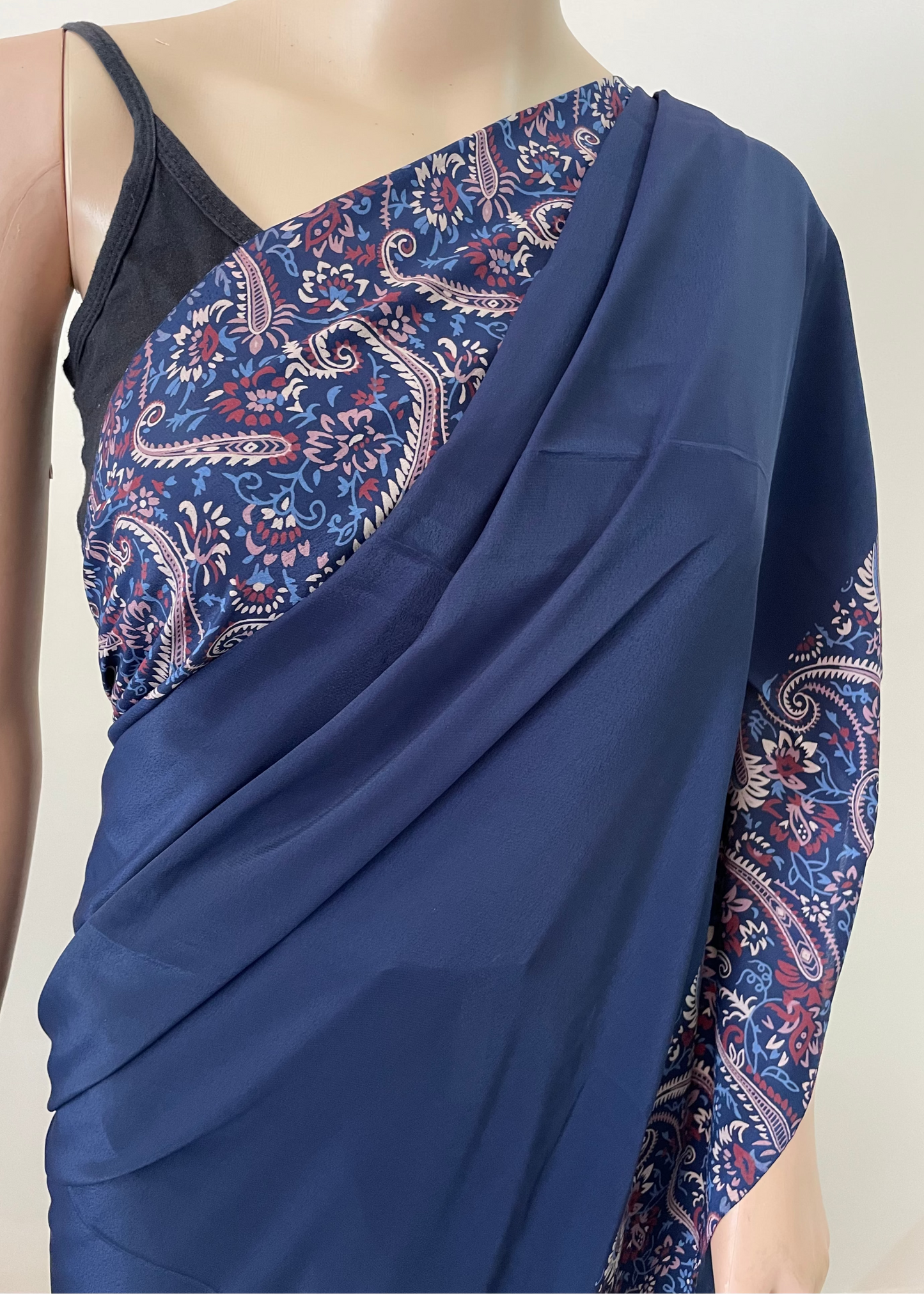 Plain Border Print Crepe Saree