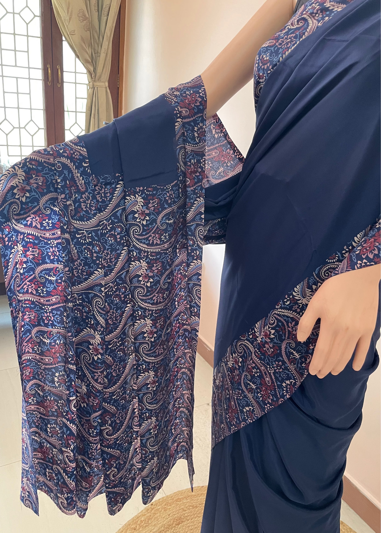 Plain Border Print Crepe Saree