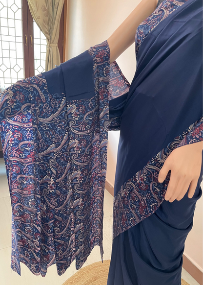 Plain Border Print Crepe Saree