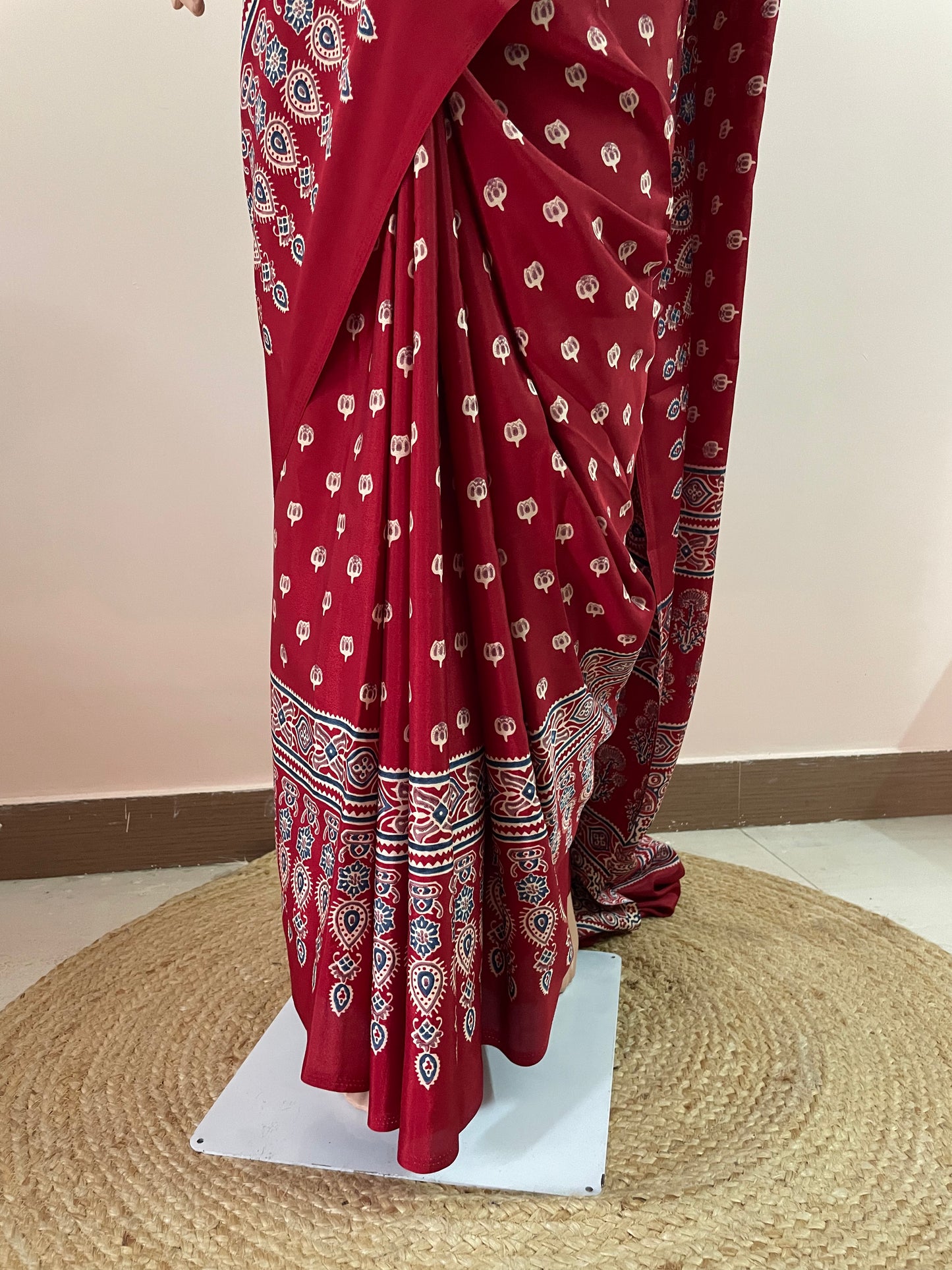 Ajrakh Pallu Booti Print Crepe Saree
