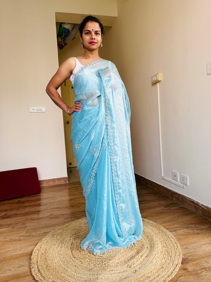 Diva Hand Work Tissue Saree