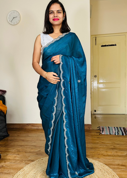 Peacock Blue Mahi Party Wear Tissue Saree