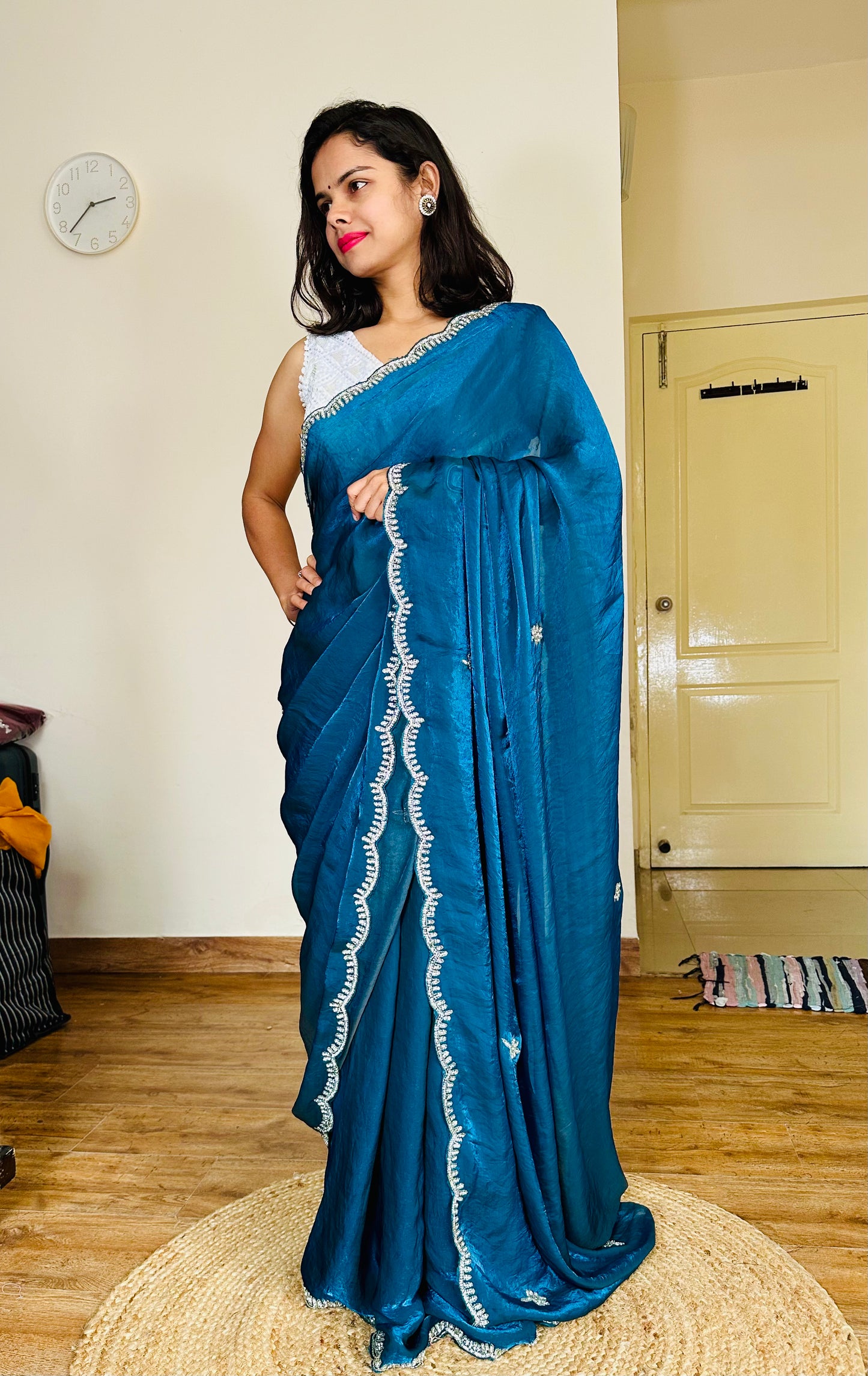Peacock Blue Mahi Party Wear Tissue Saree