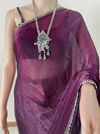 Wine Star Tissue Svarovski Saree
