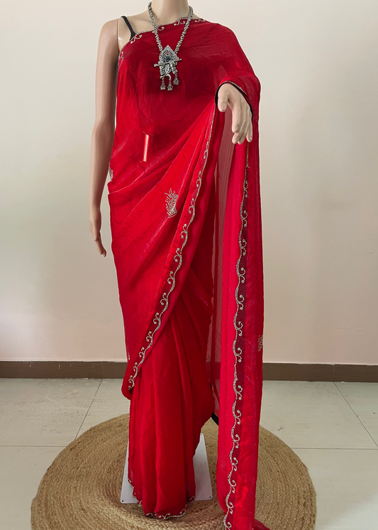Morpankh Tissue Swarovski Saree
