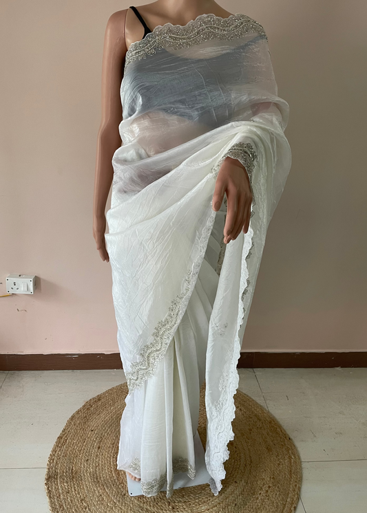 White Glitter Party Wear Saree