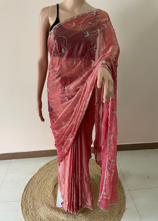 Floral Peach Festive Glow Saree