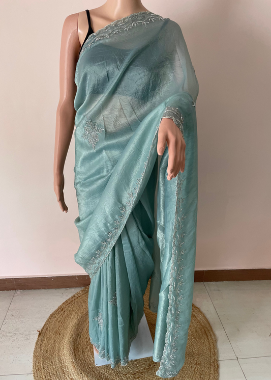 Midnight Spark Pastel Green Party Wear Saree