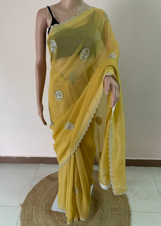 Lemon Moonlit Handwork Saree