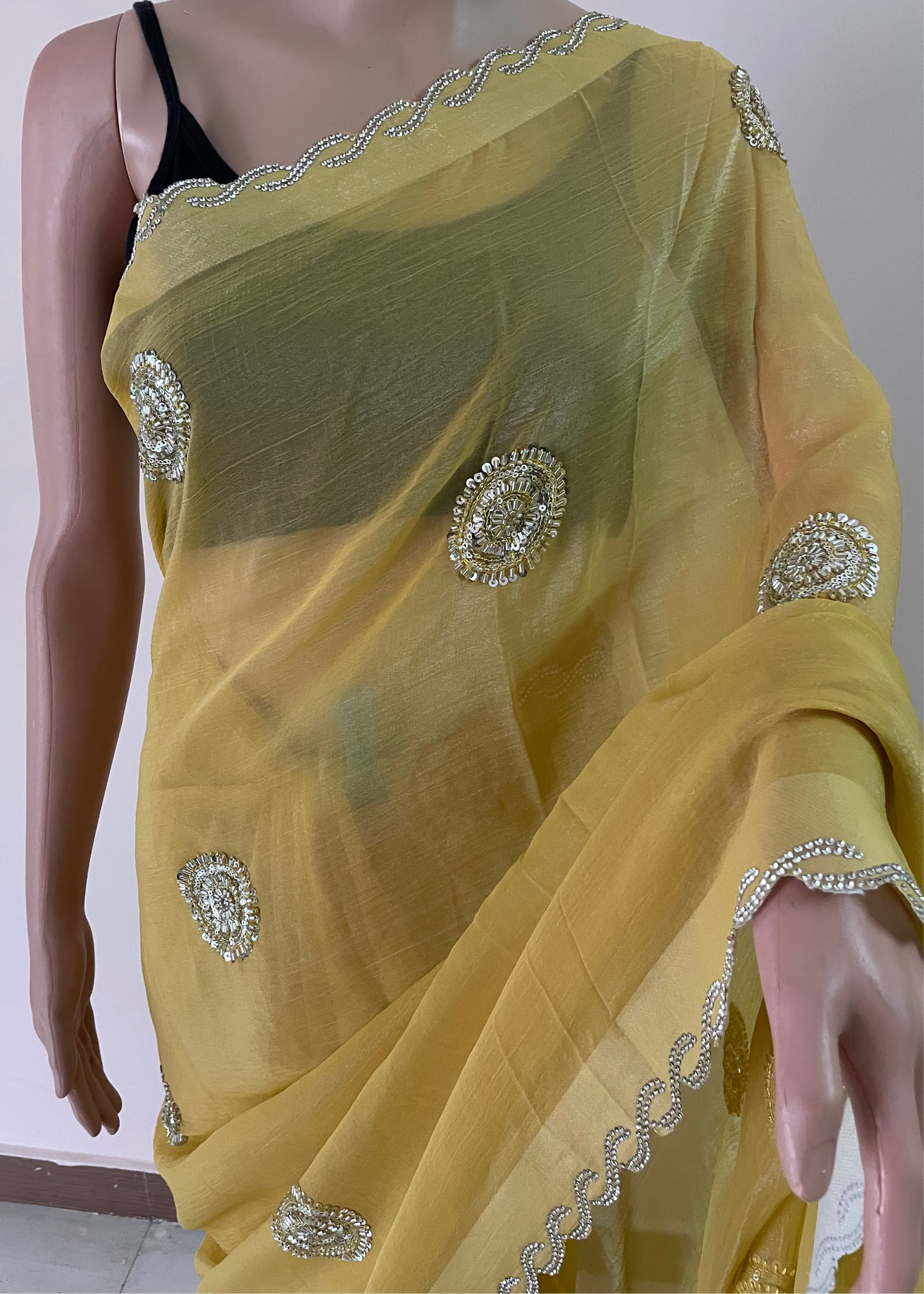 Lemon Moonlit Handwork Saree