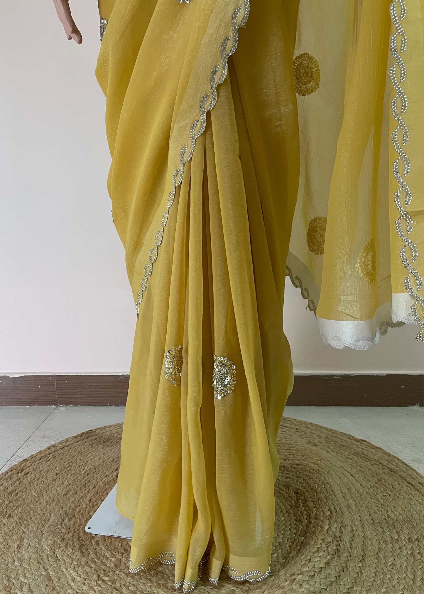 Lemon Moonlit Handwork Saree