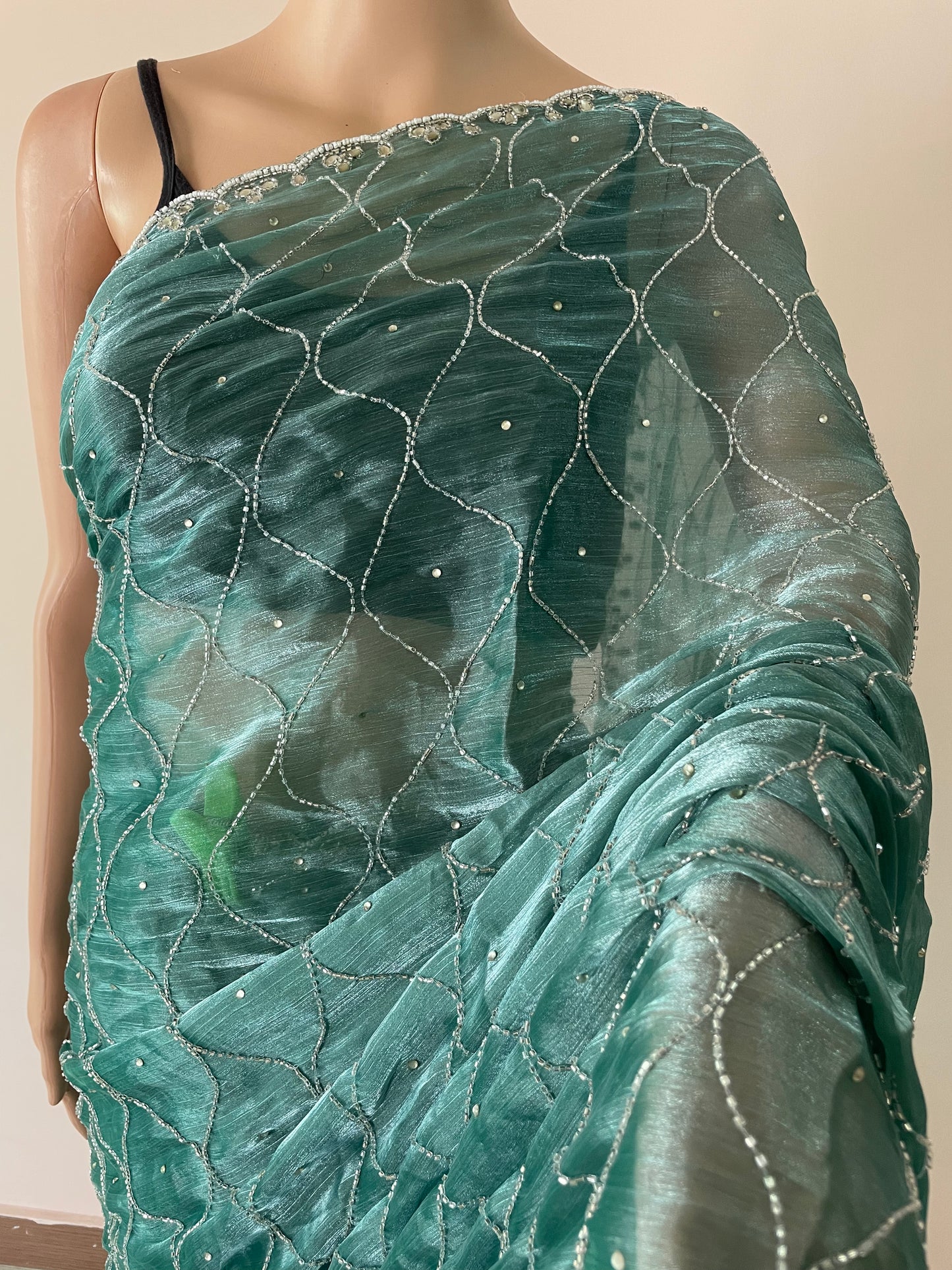 Pearl Work Hand Embroidered JC saree