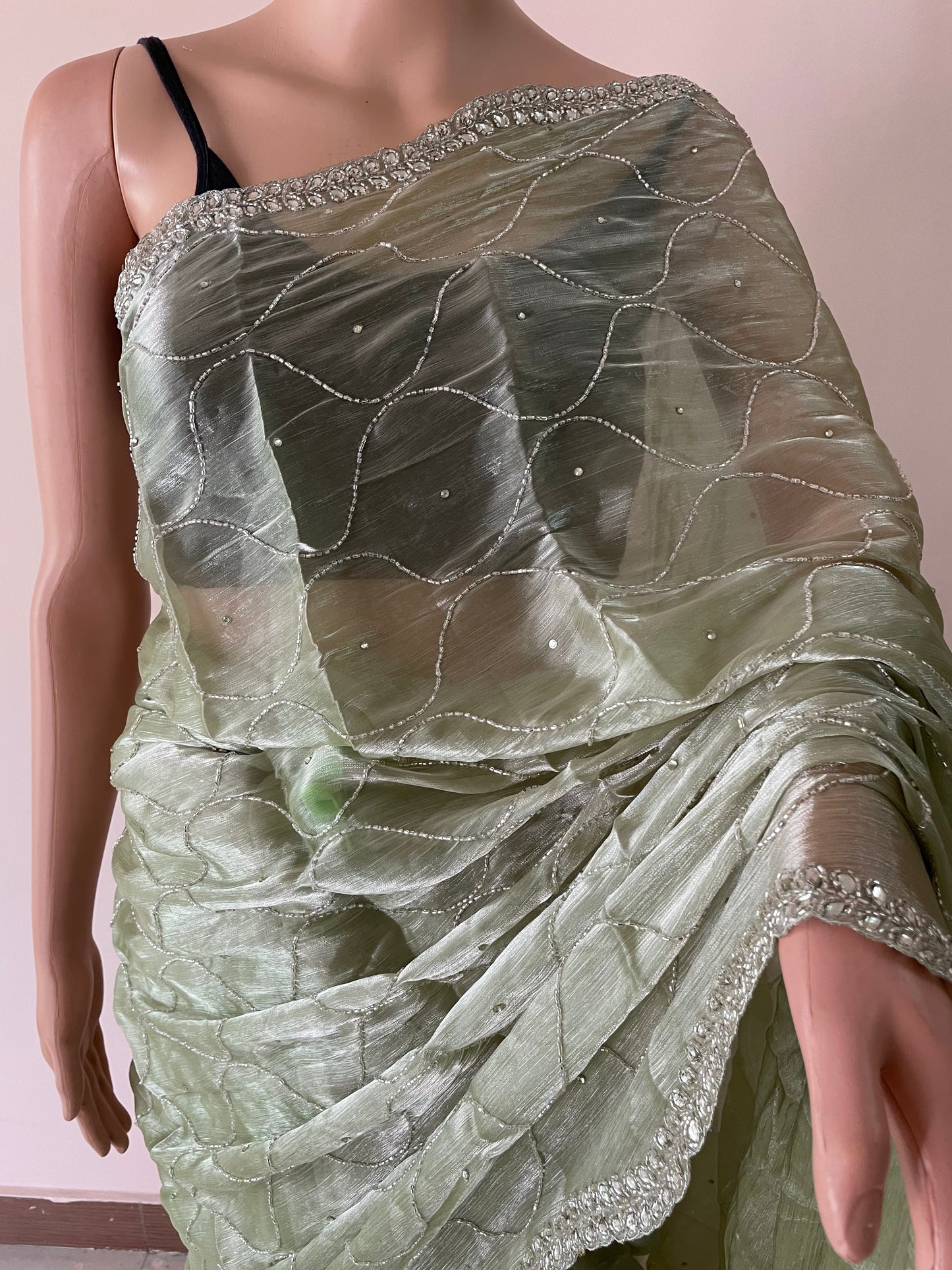 Pearl Work Hand Embroidered JC saree