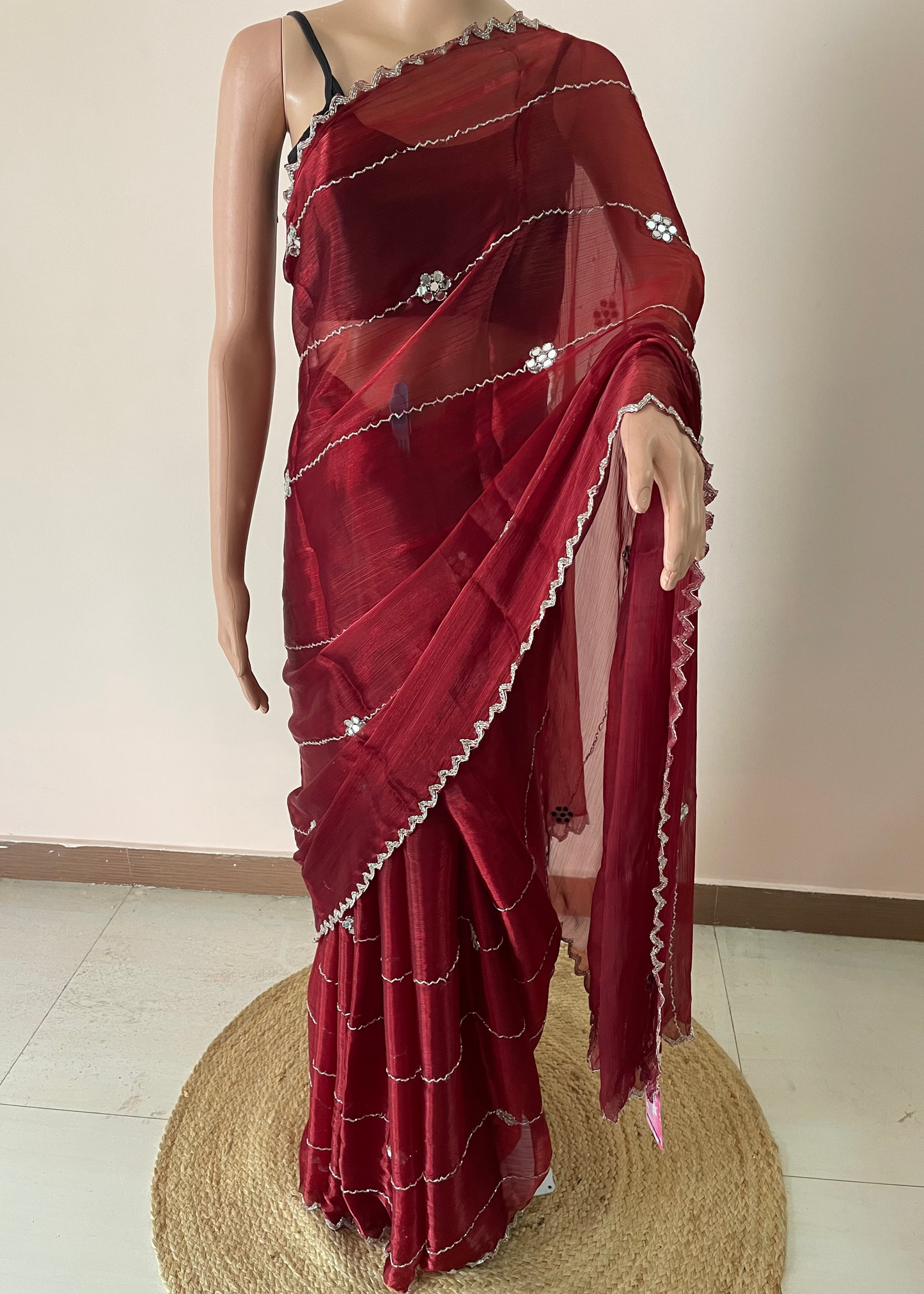 Hand embroidery with mirror JC saree