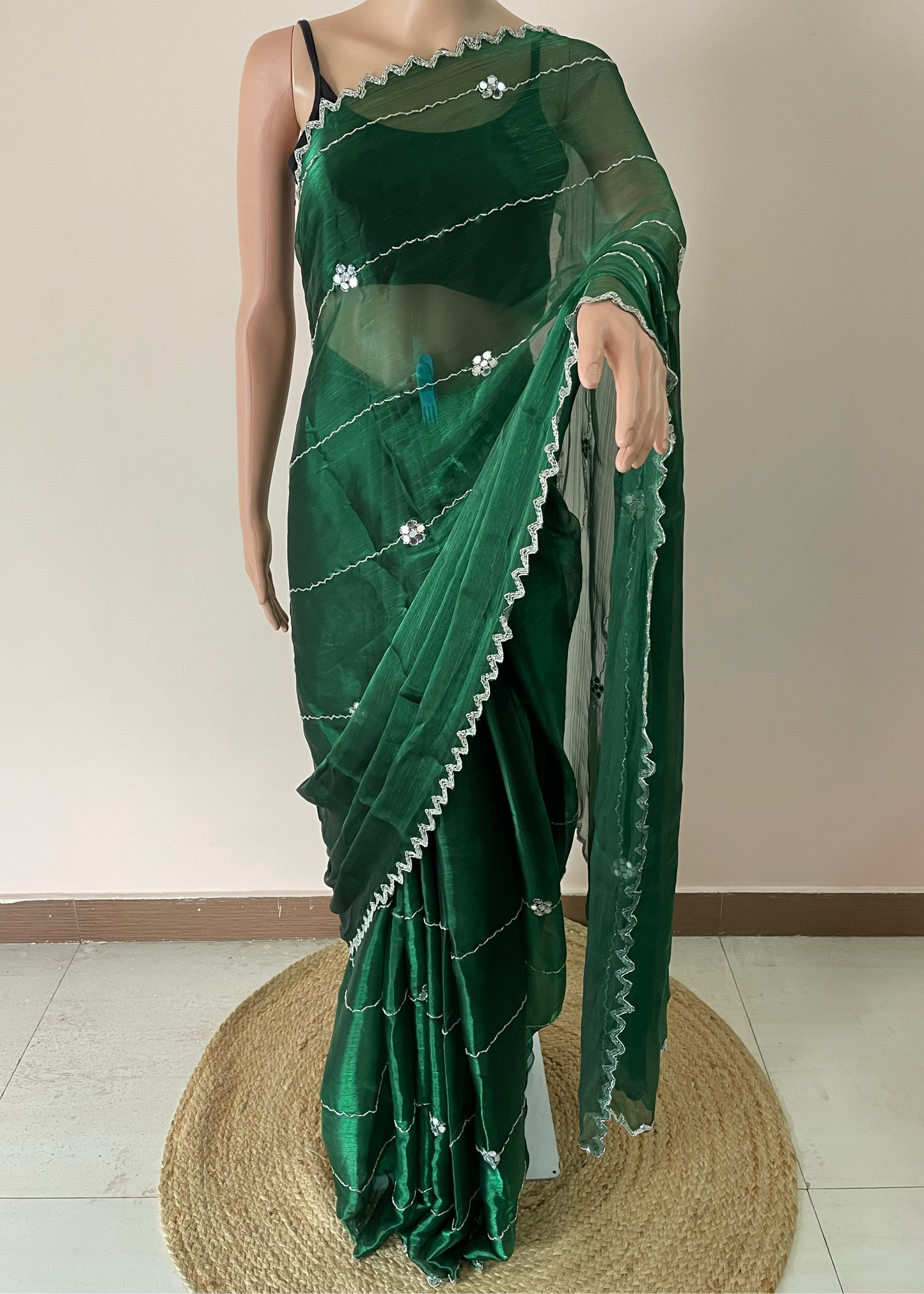 Hand embroidery with mirror JC saree