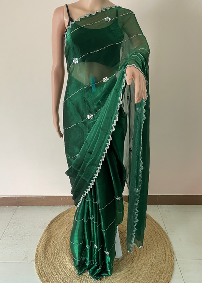 Green Hand embroidery JC Saree