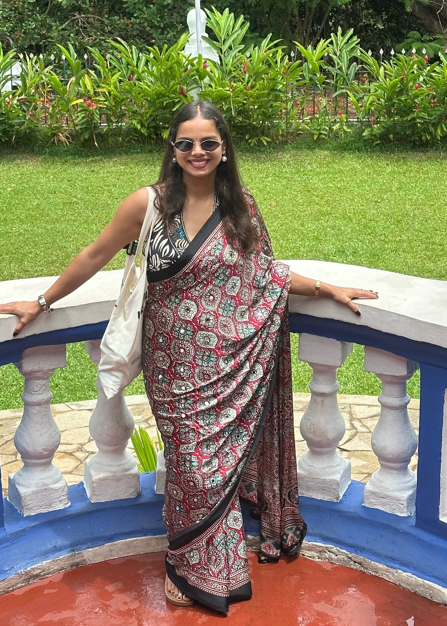 Rangrez Ajrakh Mirror Saree