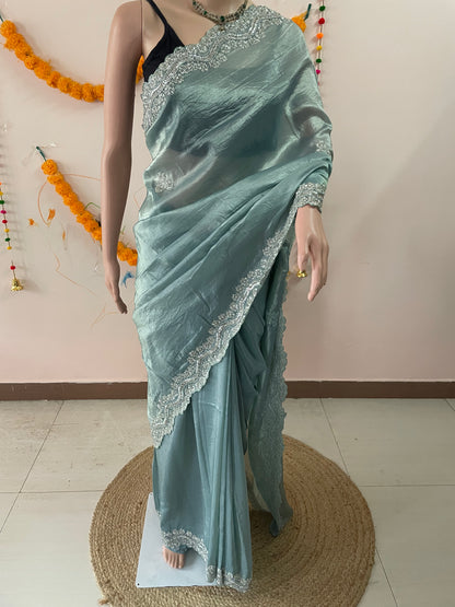 White Glitter Party Wear Saree