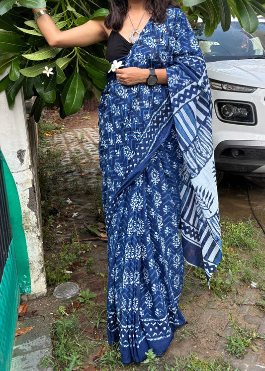 Barkha Indigo Mul Cotton Saree