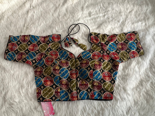 Kalamkari Black Multi Pure Crepe Blouse
